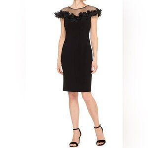 Joseph Ribkoff  Elegant Black Dress with Floral Details Size 4

Made in Canada